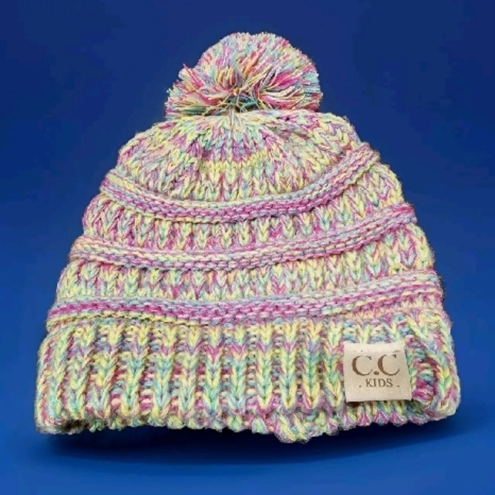 CC Kids Pom Pom Beanie Multi Pastel NWOT Comfort Colors Width-6.5"Height-6.5"